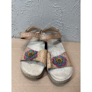 Spring Step L'Artiste Cuteness Grey Multi Leather Floral Wedge Sandals Size‎ 41